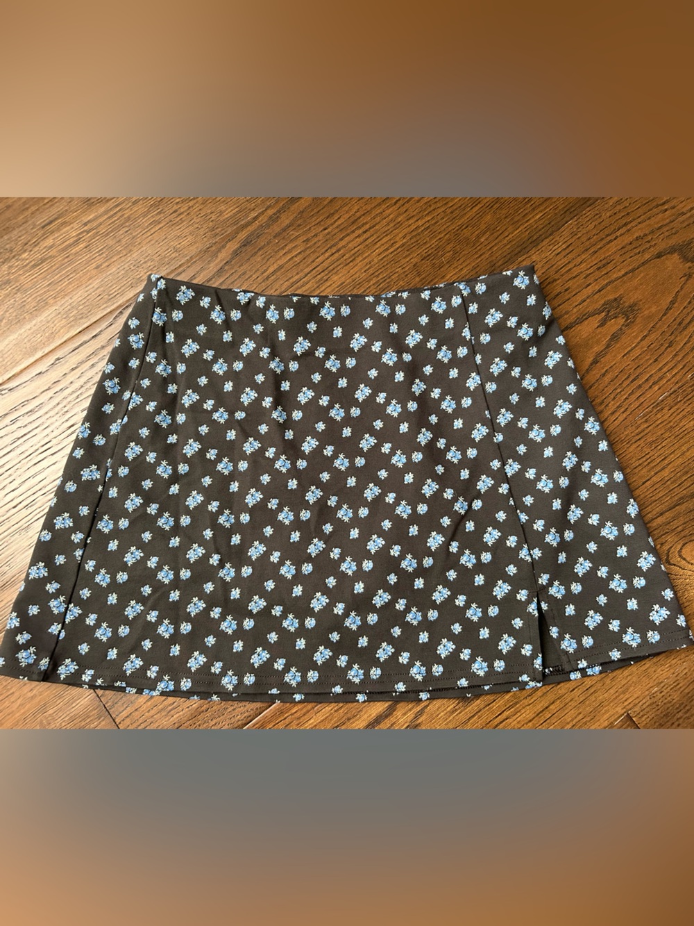 American Eagle Outfitters Black Mini Skirt with Blue Floral Print NWT